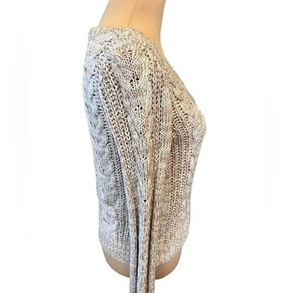 Free People Cable Knit Chunky Tan Sweater Scoop Neck Cotton Blend Size Small - Picture 4 of 9